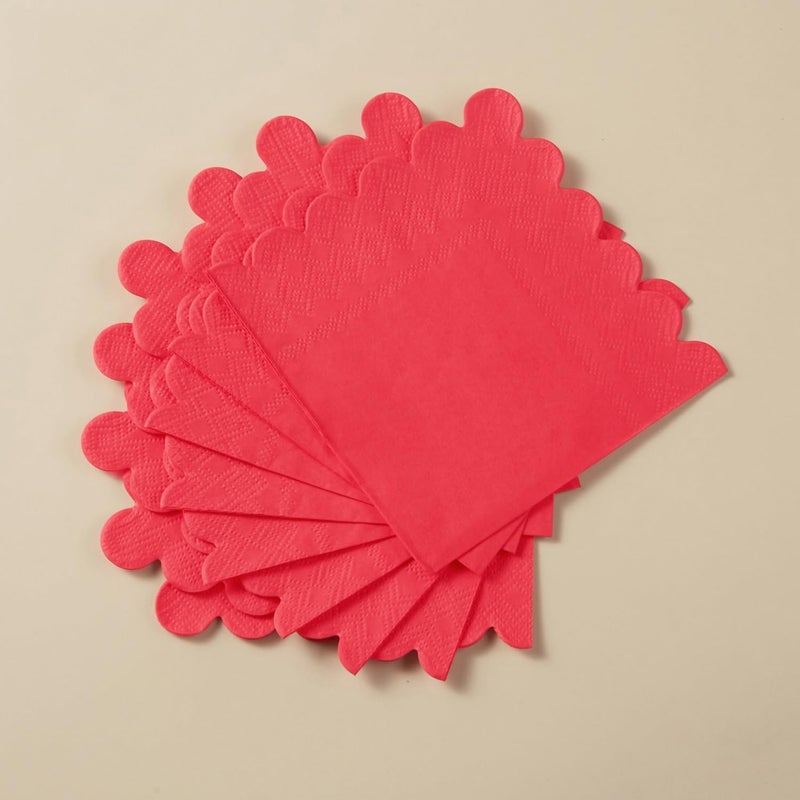 BEFORYOU 100 Pack Cocktail Napkin 2-Ply Scalloped Edged Dessert Napkins Folded 5 x 5 Inches Disposable Napkins for Dinner Wedding Birthday Party Bridal Anniversary Reception Event (Red) - Image 5